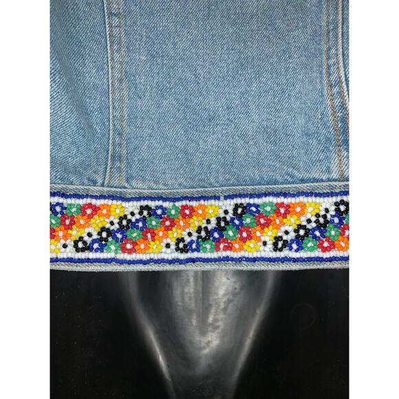VINTAGE 90'S Y2K UNWORN ABS ALLEN SCHWARTZ BEADED DENIM JEAN JACKET - Picture 4 of 10